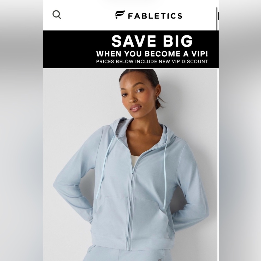 Fabletics Light Blue Hooded Zip-Up Jacket